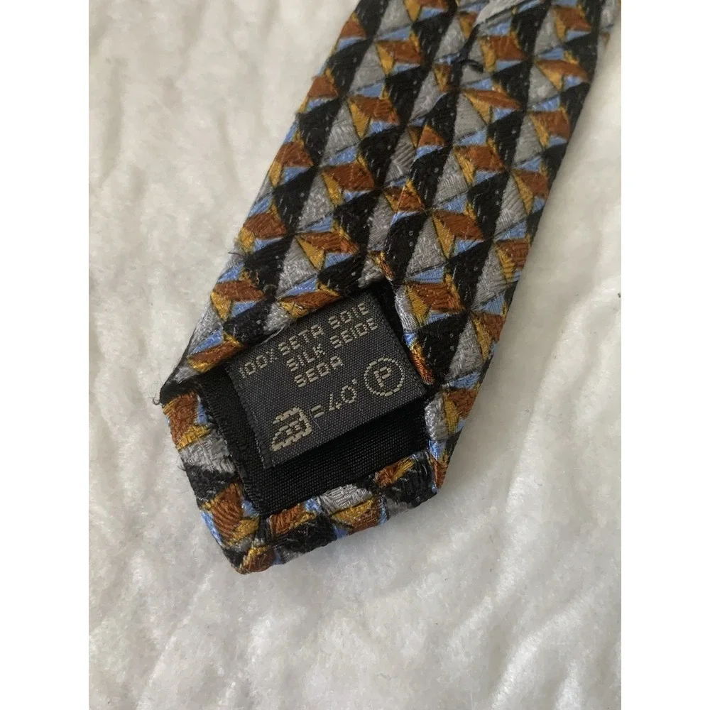 Ermenegildo Zegna Tie 100% Silk Blue Brown Black Geometric